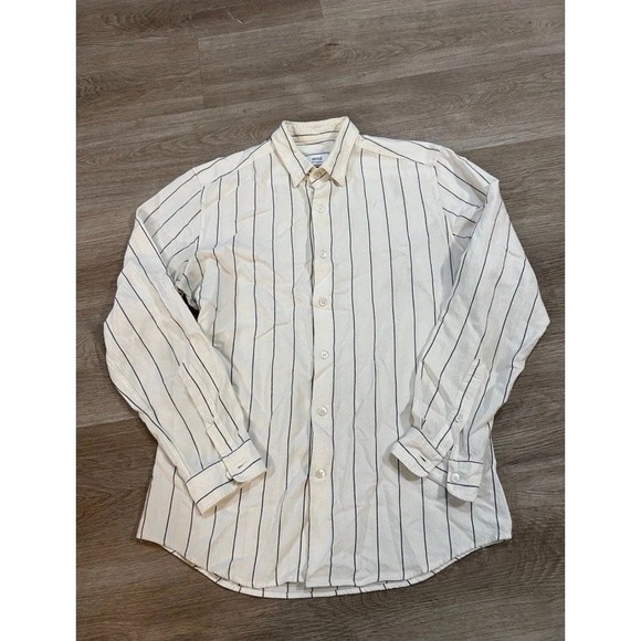 Ami Paris Men's Linen Blend Striped Button Down Shirt - Picture 1 of 5